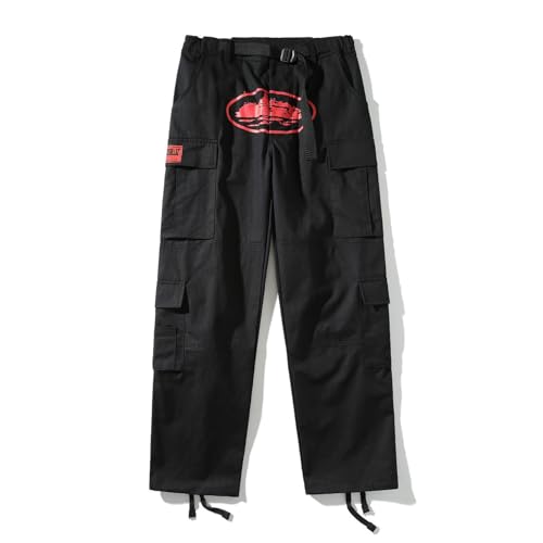 Minus Two Cargo Hip Hop Pants Für Herren Mit Gürtel Und Mehreren Taschen Sport Jogginghose Alcatraz Aufdruck Entspannte Passform Kordelzug Militär Jogginghose In Übergröße-Rot||L von FnnEmg