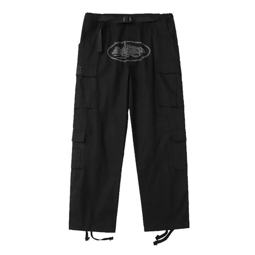 Minus Two Cargo Hip Hop Pants Für Herren Mit Gürtel Und Mehreren Taschen Sport Jogginghose Alcatraz Aufdruck Entspannte Passform Kordelzug Militär Jogginghose In Übergröße-Schwarz||L von FnnEmg