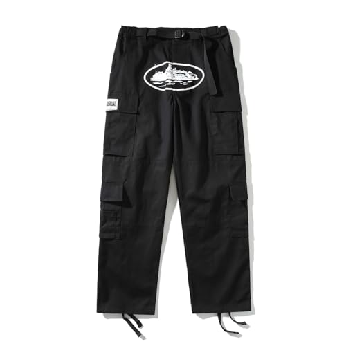 Minus Two Cargo Hip Hop Pants Für Herren Mit Gürtel Und Mehreren Taschen Sport Jogginghose Alcatraz Aufdruck Entspannte Passform Kordelzug Militär Jogginghose In Übergröße-White-2||XL von FnnEmg