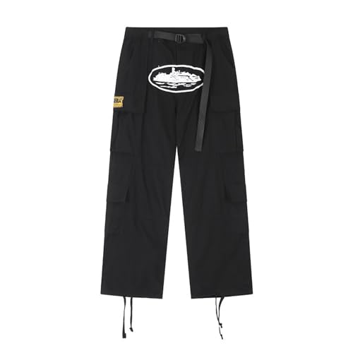 Minus Two Cargo Unisex Y2K Trousers,Jogging Bottoms for Men and Women, Street Summer Pocket, High Waist, Leisure, Straight Trousers, Skateboard Jeans, Hip Hop Style, Wide Trousers-White-1||S von FnnEmg