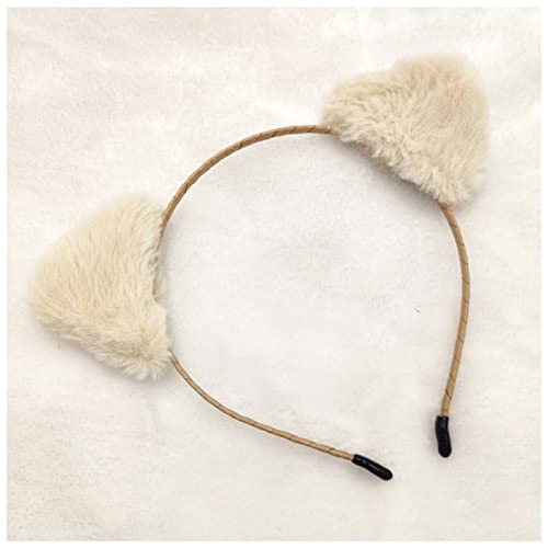 Stirnband Damen Korea Nette Katze Ohren Stirnband for Mädchen Gesicht Wäsche Make-up Plüsch Haarbänder Haarschmuck for Frauen Kawaii Accessorie Gesichtswaschstirnband (Size : Beige) von FnnEmg