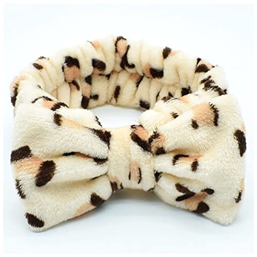 Stirnband Damen Leopard Make-up waschen Gesicht Stirnbänder for Frauen Korallen Fleece Bogen Dot Haarband Turban Knoten Elastische Headwrap Mädchen Haarschmuck Gesichtswaschstirnband (Size : Leopard von FnnEmg