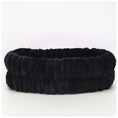 Stirnband Damen Leopard Make-up waschen Gesicht Stirnbänder for Frauen Korallen Fleece Bogen Dot Haarband Turban Knoten Elastische Headwrap Mädchen Haarschmuck Gesichtswaschstirnband (Size : Black) von FnnEmg