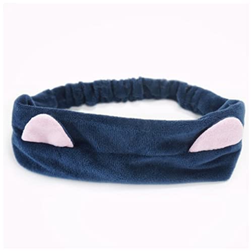 Stirnband Damen Mehrere Stile Nette elastische Katzenohren Stirnbänder for Frauen Mädchen Makeup Gesicht Waschen Stirnband Hairdo Headwrap Haar Zubehör Gesichtswaschstirnband (Size : TS10-Navy) von FnnEmg