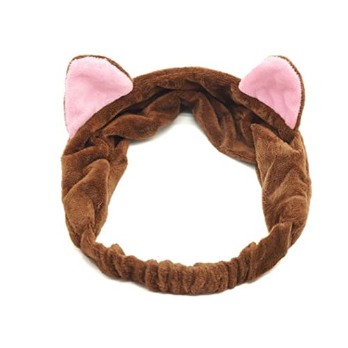 Stirnband Damen Mehrere Stile Nette elastische Katzenohren Stirnbänder for Frauen Mädchen Makeup Gesicht Waschen Stirnband Hairdo Headwrap Haar Zubehör Gesichtswaschstirnband (Size : TS3-brown) von FnnEmg