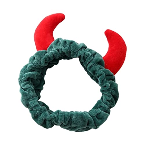 Stirnband Damen Plüsch rot Ochsen Devil Dämon Hörner Stirnband Makeup Dusche Wash Gesicht Sport Samt Haarband Weibliche Mädchen Lustiges Festival Neues Jahr Gesichtswaschstirnband (Size : Green) von FnnEmg