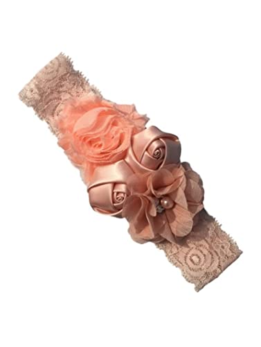 Stirnband Damen Stirnband Rose Elastische Haarband Chiffon Blume Strass Spitze Stirnbänder Mädchen Haarschmuck Headwear Gesichtswaschstirnband (Color : 18 peach, Size : Size fits all) von FnnEmg