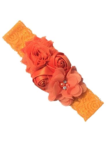 Stirnband Damen Stirnband Rose Elastische Haarband Chiffon Blume Strass Spitze Stirnbänder Mädchen Haarschmuck Headwear Gesichtswaschstirnband (Color : 5 orange, Size : Size fits all) von FnnEmg