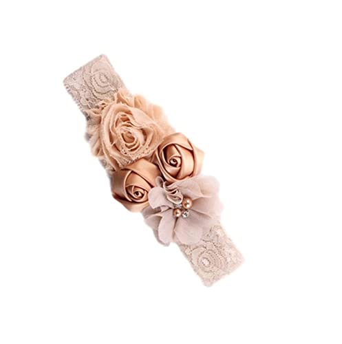 Stirnband Damen Stirnband Rose Elastische Haarband Chiffon Blume Strass Spitze Stirnbänder Mädchen Haarschmuck Headwear Gesichtswaschstirnband (Color : 9 khaki, Size : Size fits all) von FnnEmg