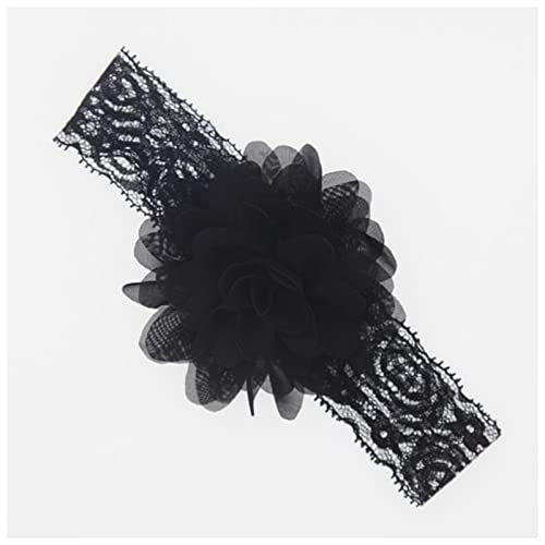 Stirnband Damen Stirnband chiffon blume elastische spitze haarband infant stirnbänder for mädchen headwear mädchen haar zubehör Gesichtswaschstirnband (Color : Black, Size : Size fits all) von FnnEmg