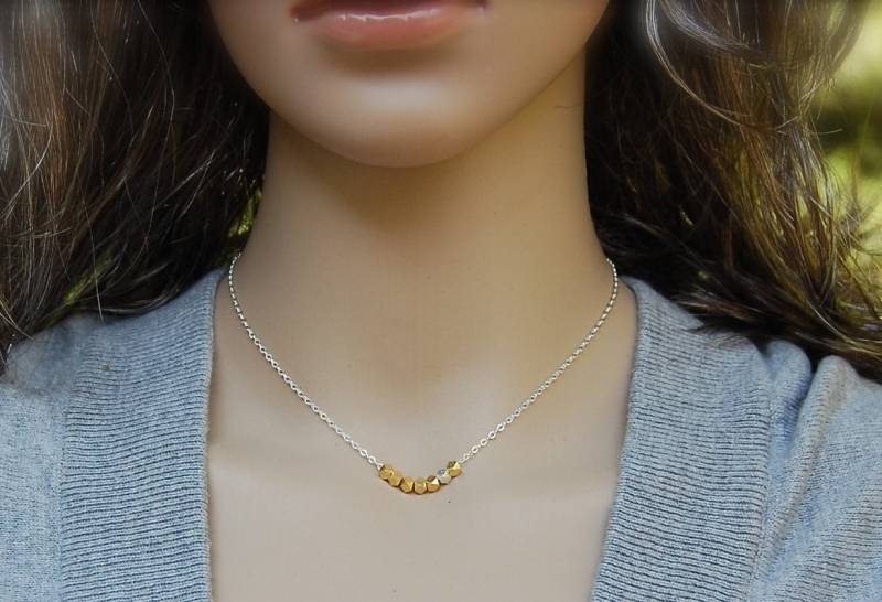 Zierliche Halskette - Gold Perlen Kette, Silber Nugget Rosé Kette Zierliche Halskette - Gold Perlen Kette, Silber Nugget Rosé Kette von FoLeoLa