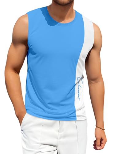FoWear Tanktops für Herren, Farbblock, Rundhalsausschnitt, ärmellos, Muskelshirts für Herren, blau / weiß, Mittel FoWear Tanktops für Herren, Farbblock, Rundhalsausschnitt, ärmellos, Muskelshirts für Herren, blau / weiß, Mittel von FoWear
