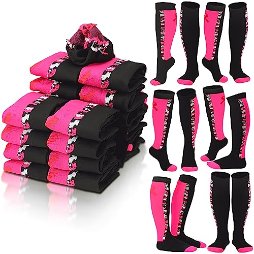 Foaincore 24 Paar Brustkrebs-Bewusstseinssocken mit rosa Schleife, Wadensocken, Softball, Fußball, Socken für Damen und Herren, Klassisch, XX-Small-Small von Foaincore