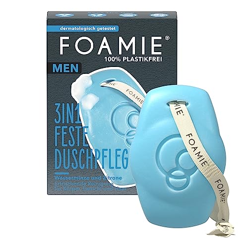 Foamie Festes Duschgel & Shampoo Männer Mit Wasserminze Und Zitrone, 3in1 Feste Dusche Und Gesichtsreinigung Erfrischender Duft, Feste Duschpflege Für Haut Und Haar, 90g von Foamie