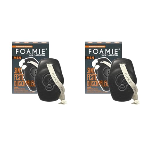 Foamie Festes Duschgel & Shampoo Männer mit Aktivkohle und Rosenholz, 3in1 Feste Dusche und Gesichtsreinigung kraftvoll holziger Duft, Duschpflege für Haut und Haar, 90g (Packung mit 2) von Foamie