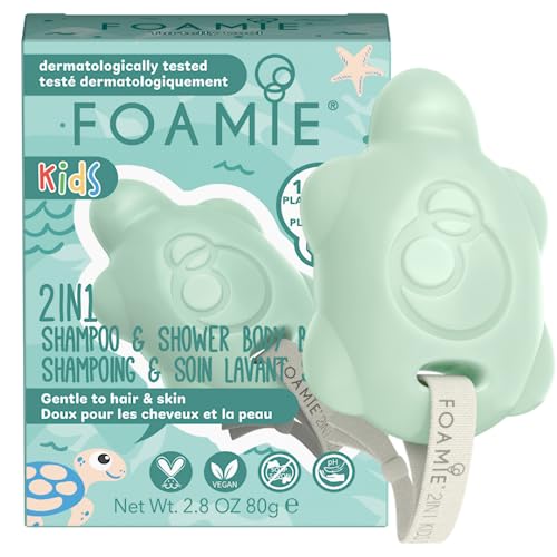 Foamie Kinder-Shampoo und feste Seife 2-in-1 in Schildkrötenform mit sanfter Aloe Vera und Mandelöl für die Haut – 100% vegan und plastikfrei, 80 g von Foamie