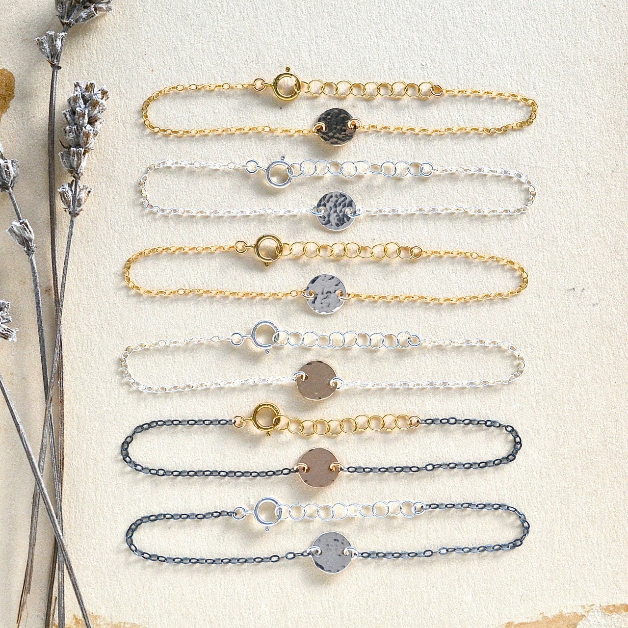 Plättchen Armband - Gehämmertes Armband, Gehämmert Kreis Punkt Roségold Dot Silber Plättchen Armband - Gehämmertes Armband, Gehämmert Kreis Punkt Roségold Dot Silber von FoamyWader