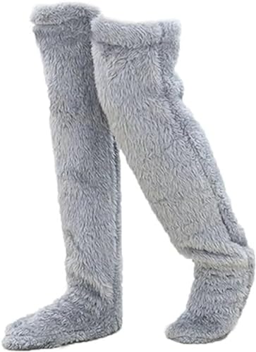 Teddy Legs Socks, Cozy Socks, Over Knee High Fuzzy Plush Slipper Stockings, Warm Over Knee Footwear, Fuzzy Legs, Long Fuzzy Socks (Light Gray) von Foapeca