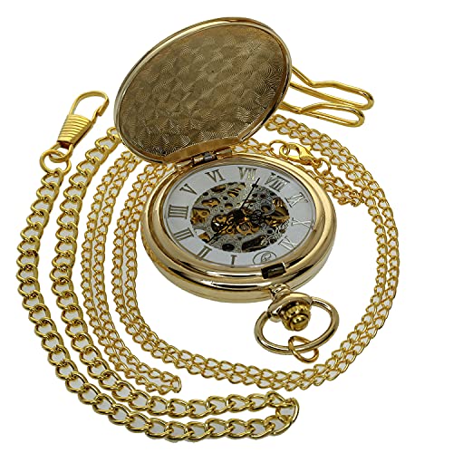 Vintage Uhr Halskette Steampunk Skelett Handaufzug Mechanische Taschenuhr Anhänger Römische Ziffern, 1 Stück 198A1 Graviertes Blumenetui Gold, Big von FobTime