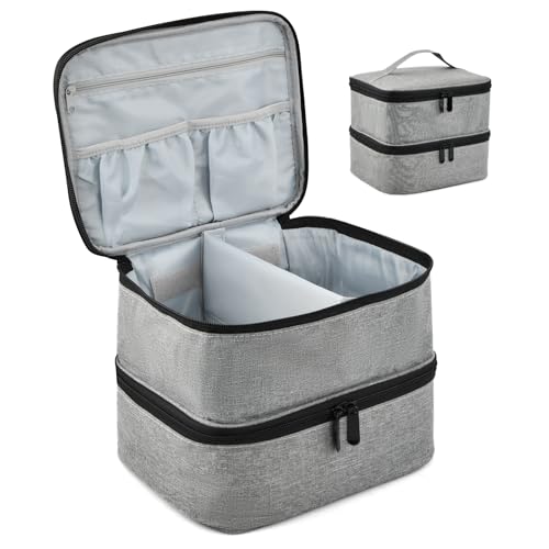 Focenat Doppelschicht Nagelfarbe Tasche, Wasserdicht Nagelfarbe Organizer, Nylon Kosmetiktasche, für 30 Flaschen Nagelfarbe und eine Nagellampe Nagelzubehör (Grau) von Focenat