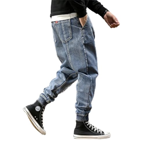 Focisa Jeans Herren Hose Jeanshose Stil Mode Herren Jeans Lose Gespleißte Designer Denim Cargohose Haremshose Slack Bottom Hip Hop Jogger Jeans Herren 33 Hellblau von Focisa