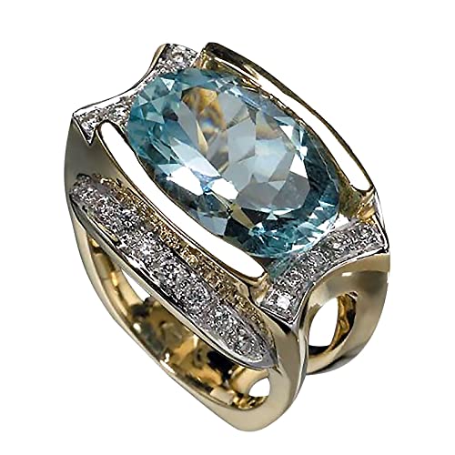 Focisa Ring Ringe Rings Bijouterie Herren Damen Eingelegter Ovaler Blauer Verlobungs-Damen-Ring Mode-Weinlese-Damen-Schmuck 10 Gold von Focisa