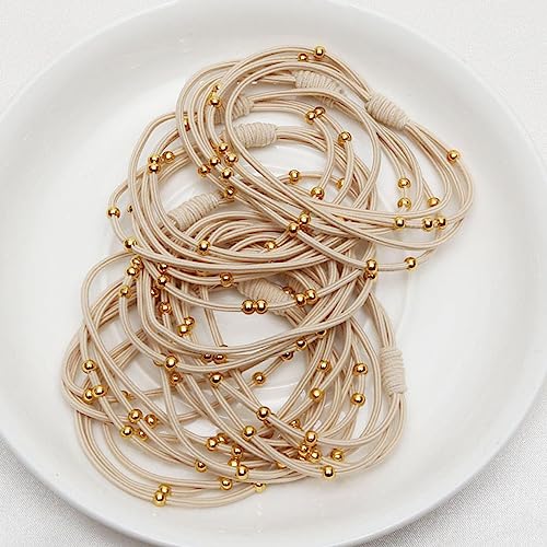 Haarschmuck Haargummis Haarspangen 10 Stück Koreanische Damen-Elastische Haar-Gummiband-Stirnbänder, Mädchen-Perlen, Haarkratzer-Stirnbänder/Halter/Zahnfleisch-Zubehör, Creme, 10 Stück von Focisa