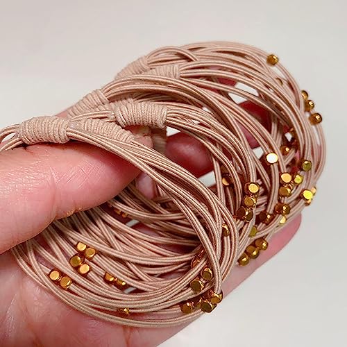 Haarschmuck Haargummis Haarspangen 10 Stück Koreanische Damen-Elastische Haar-Gummiband-Stirnbänder Mädchen-Perlen Haarkratz-Stirnbänder/Halter/Zahnfleisch-Zubehör, Quadratisch, Beige, 10 St von Focisa