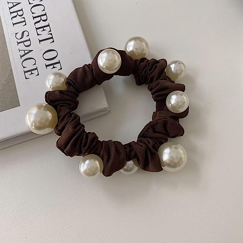 Haarschmuck Haargummis Haarspangen Frau Elegante Perle Haargummis Damen Haarschmuck Gummiband Elastisches Haarband Scrunchies Haarring Seil Kopfbedeckung Kaffee von Focisa