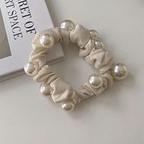 Haarschmuck Haargummis Haarspangen Frau Elegante Perlen Haargummis Damen Haarschmuck Gummiband Elastisches Haarband Scrunchies Haarring Seil Kopfbedeckung Weiß von Focisa