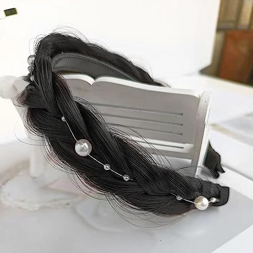 Haarschmuck Haargummis Haarspangen Neue Perle Fishbone Briad Perücke Haarbänder Für Frauen Breite Twist Perle Sring Zähne Stirnband Retro Haar Zubehör Kopfbedeckung Schwarz von Focisa