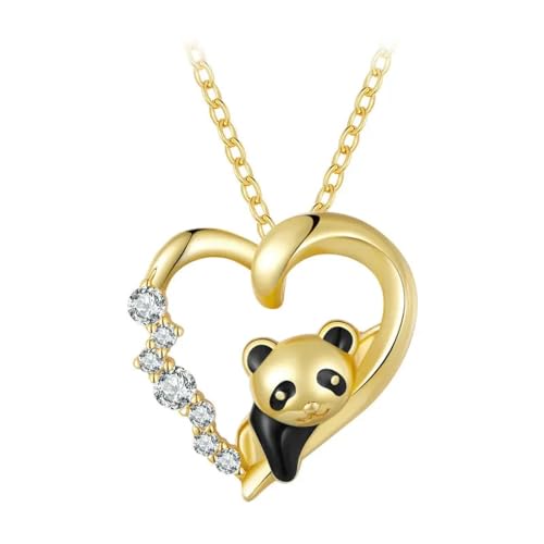 Halskette Ketten Schmuck Herren Frauen Anhänger Necklace 925 Baby Panda Halskette Emaille Niedlicher Anhänger Kettenglied Frauen 17,71 Zoll Gold von Focisa