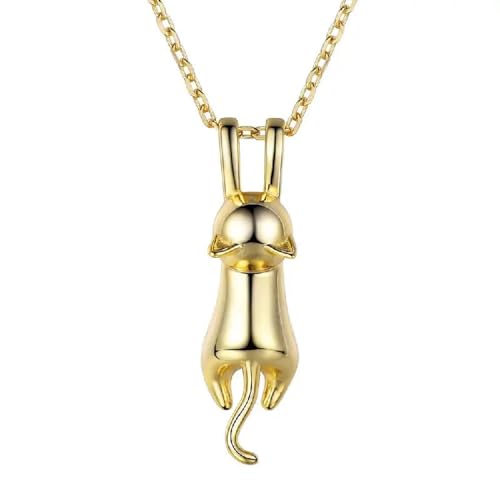 Halskette Ketten Schmuck Herren Frauen Anhänger Necklace 925 Einfache Katze/Kätzchen Anhänger Und Kette Damenschmuck Halskette Gold von Focisa