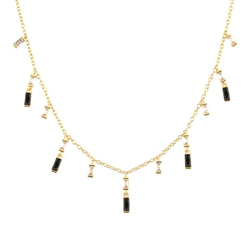 Halskette Ketten Schmuck Herren Frauen Anhänger Necklace 925 Halsband Halskette Rock Anhänger Kette Choker Punk Kette Quaste Goldschwarz von Focisa