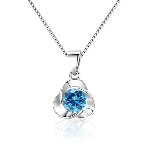 Halskette Ketten Schmuck Herren Frauen Anhänger Necklace 925 Halskette Damenschmuck Mode Blume Vierblättriges Kleeblatt Anhänger Für Frauen Blau von Focisa