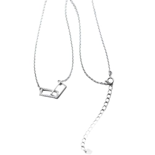 Halskette Ketten Schmuck Herren Frauen Anhänger Necklace 925 Halskette Für Frauen Ineinandergreifende Quadratische Halskette Anhänger Mädchen Geometrische Schlüsselbeinkette Schmuck Silber von Focisa