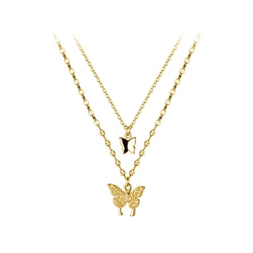 Halskette Ketten Schmuck Herren Frauen Anhänger Necklace 925 Halskette Für Frauen Luxusschmuck Doppellagige Schmetterlingskette Anhänger Einfache Hochwertige Schlüsselbeinkette Gold von Focisa