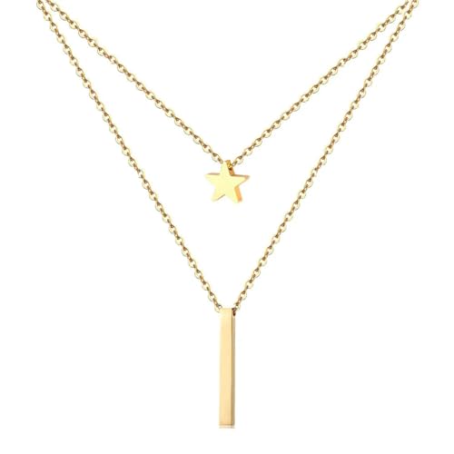 Halskette Ketten Schmuck Herren Frauen Anhänger Necklace Damen Anhänger Halskette Einfache Modische Schicht Halsschmuck Gold-Farbe von Focisa