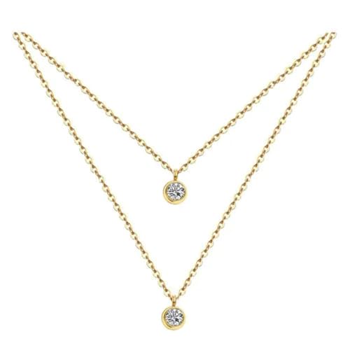 Halskette Ketten Schmuck Herren Frauen Anhänger Necklace Doppelschichtige Geometrische Sternkette Mädchen Handgefertigte Einfache Halskette Schmuck 13-Gold von Focisa