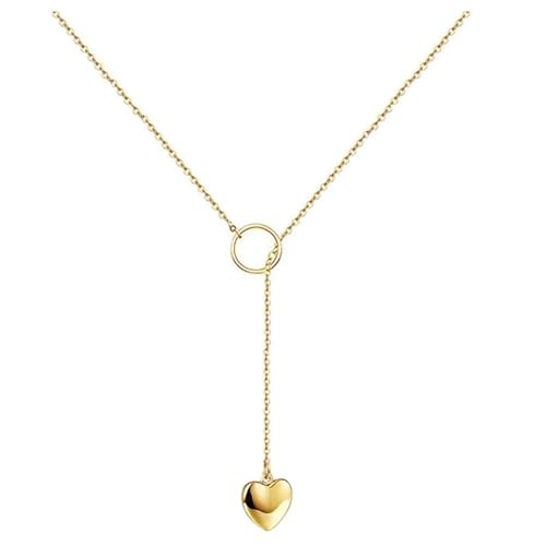 Halskette Ketten Schmuck Herren Frauen Anhänger Necklace Einfache Herzförmige Anhänger Halskette Damen Y Halskette Schmuck Sa055-430-Gold von Focisa