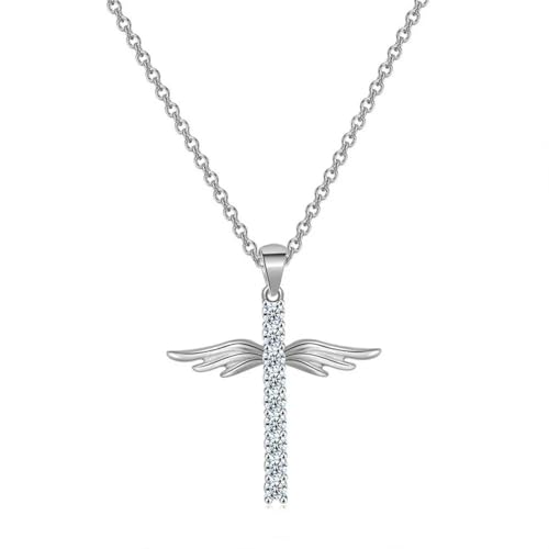 Halskette Ketten Schmuck Herren Frauen Anhänger Necklace Engel Flügel Kreuz Anhänger Halskette Damenmode Halskette Halsschmuck N257 von Focisa