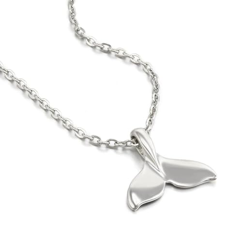 Halskette Ketten Schmuck Herren Frauen Anhänger Necklace Frauen Mädchen Einfach Elegant Walschwanz Anhänger Lange Kette Halskette Funkelnde Halskette Schmuck Silber von Focisa