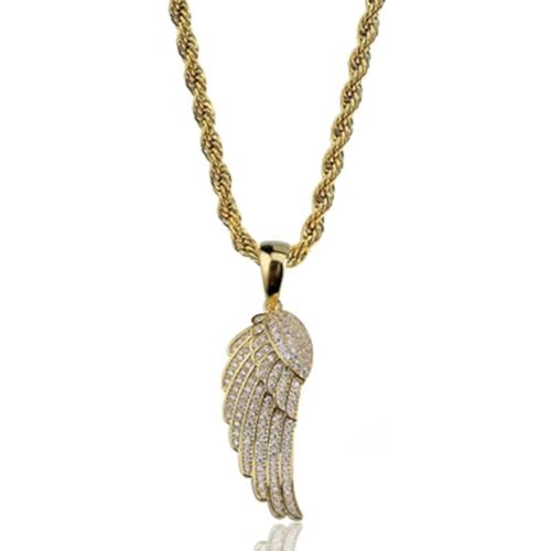 Halskette Ketten Schmuck Herren Frauen Anhänger Necklace Herrenmode Personalisierte Hip Hop Feder Halskette Engel Flügel Anhänger 6529-Gold von Focisa