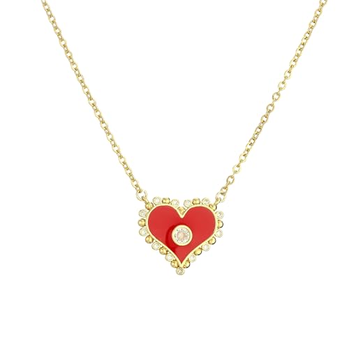 Halskette Ketten Schmuck Herren Frauen Anhänger Necklace Herzförmige Anhänger Halskette Für Frauen, Glasierte Herzförmige Schlüsselbeinkette Halskette, Trendiger Schmuck Rot von Focisa