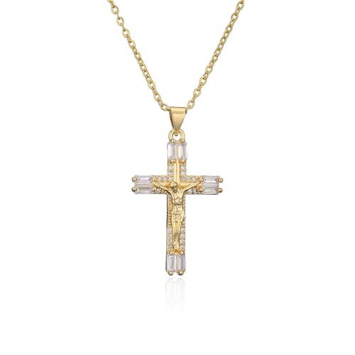 Halskette Ketten Schmuck Herren Frauen Anhänger Necklace Jesus Kreuz Anhänger Halskette Frauen Männer Klassisches Design Schmuck Geschenk 20707 von Focisa