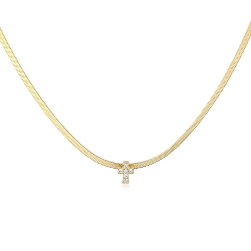 Halskette Ketten Schmuck Herren Frauen Anhänger Necklace Kreuz Halskette Damen Mode Halskette Mädchen Gold von Focisa