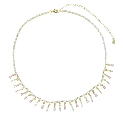 Halskette Ketten Schmuck Herren Frauen Anhänger Necklace Luxus Mode Weiß Rosa Grün 3 Farbe Tropfen Charm 2Mm Dünne Tenniskette Farbe Quaste Halskette Für Frauen Rosa von Focisa