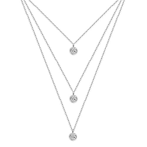 Halskette Ketten Schmuck Herren Frauen Anhänger Necklace Mehrschichtige Choker-Halskette Für Damen Drei-Lagen-Anhänger Halskette Schmuck B-Silber von Focisa