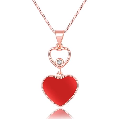 Focisa Halskette Ketten Schmuck Herren Frauen Anhänger Necklace Mode 925 Kette Halskette Damenschmuck Mode Herzform Anhänger Damen Rot Schwarz Choker Halskette Damenschmuck Rot von Focisa