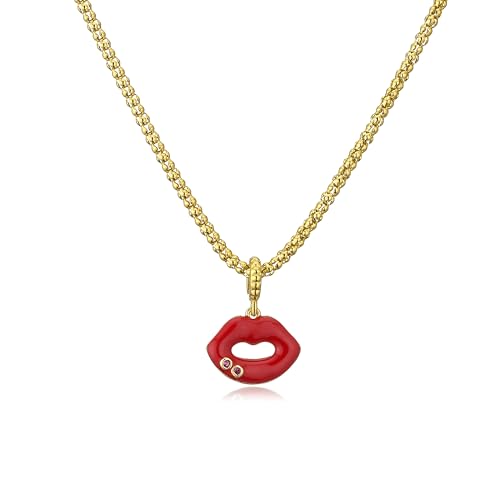 Halskette Ketten Schmuck Herren Frauen Anhänger Necklace Mode Heiße Rote Lippenkette Damen Schmuck Halskette Stil Kette Halskette Rot von Focisa